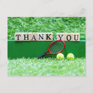 Carte Postale Merci de tennis mot en bois avec raquette et balle