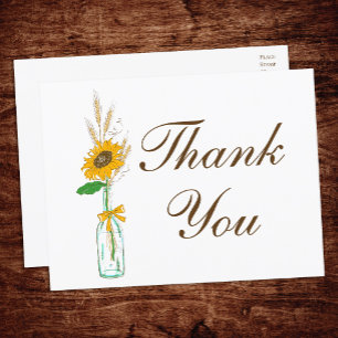 Carte Postale Merci de tournesol rustique Mariage de fleurs jaun