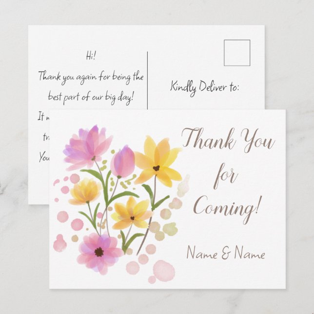 Carte Postale Merci de votre venue Nom personnalisé & Message (Devant / Derrière)