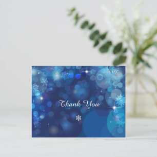 Carte Postale Merci d'hiver Snowflake Blue Bokeh