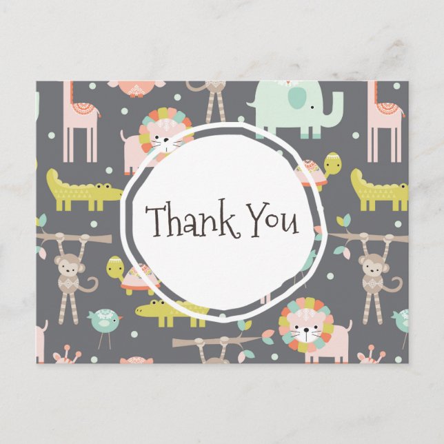 Carte Postale Merci d'illustration de mignons animaux sauvages (Devant)