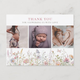 Carte Postale Merci du Baby shower de de Fleur sauvage de resso