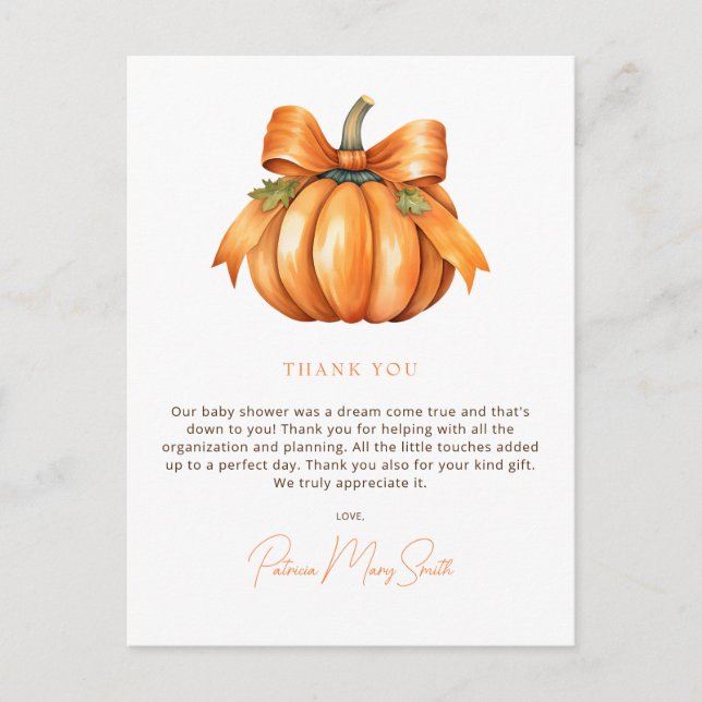 Carte Postale Merci du Baby shower de l'automne du petit Citroui (Devant)