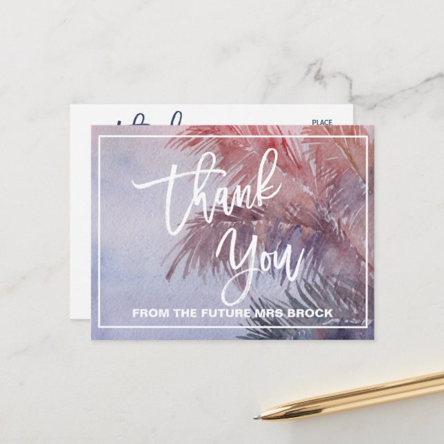 Carte Postale Merci du coucher de soleil tropical (Devant/Arrière en situation)