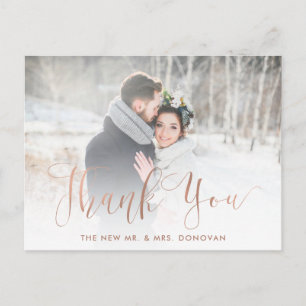 Carte Postale Merci élégant   Faux Rose Gold avec photo Mariage