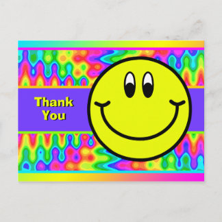 Carte postale Merci Emoji visage souriant psychédé
