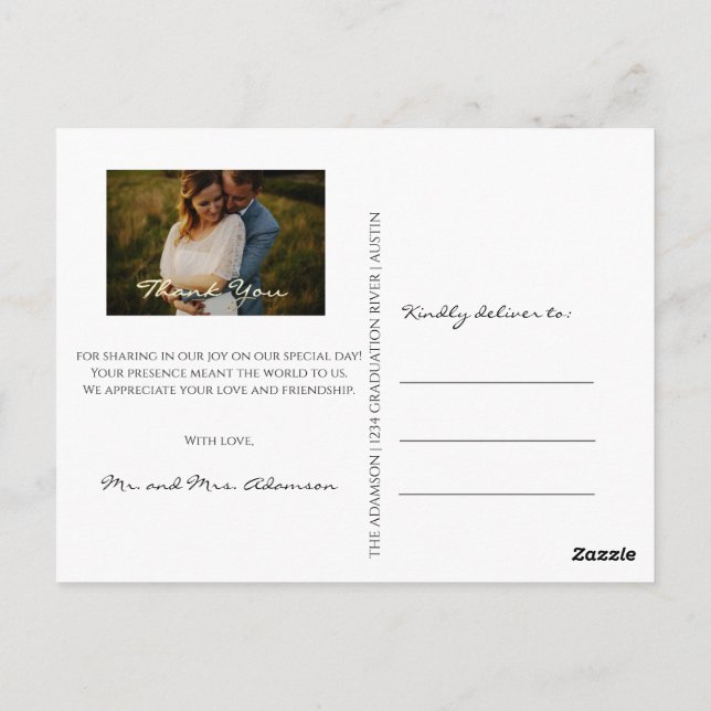 Carte Postale Merci En Amour Mariage Photo Gold Script Blanc (Dos)