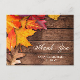 Carte Postale Merci en bois rustique d'automne de l'érable Thank