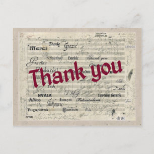 Carte Postale Merci en plusieurs langues sur Beethoven Score
