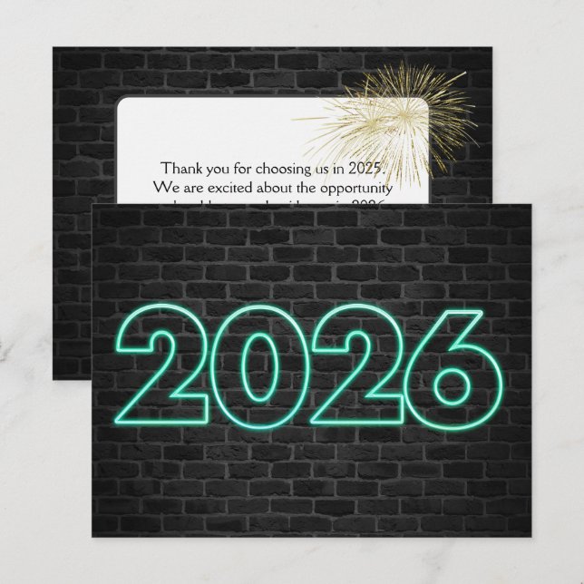 Carte Postale Merci enseigne néon Nouvel An 2026 (Devant / Derrière)