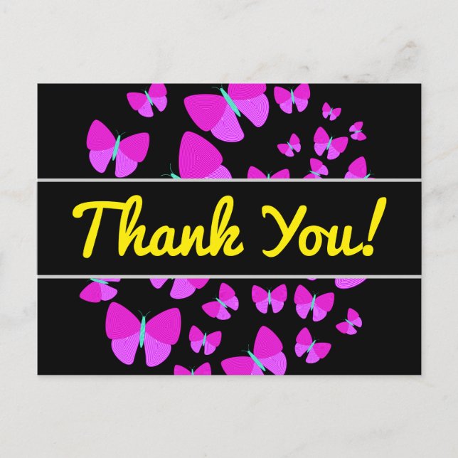 Carte Postale "Merci !" + Essaim des papillons artistiques (Devant)