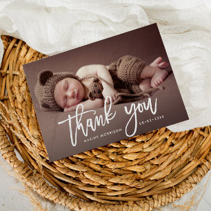 Carte Postale MERCI   faire-part de naissance de brosse blanche