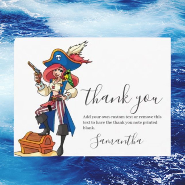 Carte postale Merci fille pirate (feature an adorable pirate girl design that will delight your guests)