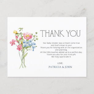 Carte Postale Merci fleur sauvage du Baby shower de printemps