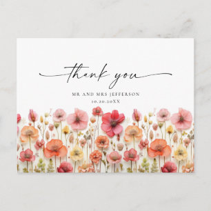 Carte Postale Merci Fleur sauvage Retro Pastel Pink Boho