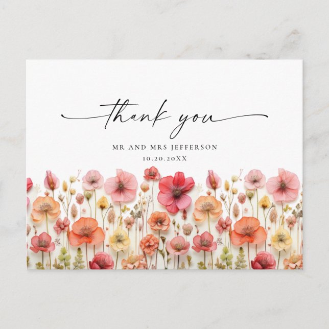 Carte Postale Merci Fleur sauvage Retro Pastel Pink Boho (Devant)