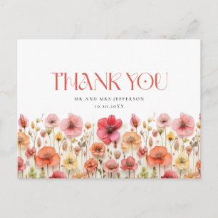 Carte Postale Merci Fleur sauvage Retro Pastel Pink Boho