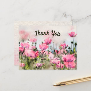 Carte Postale Merci Fleurs Aquarelles Roses 
