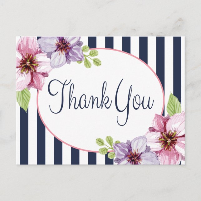 Carte Postale Merci Floral Aquarelle Fleur pourpre (Devant)