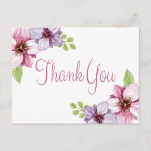 Carte Postale Merci Floral Aquarelle Fleur pourpre