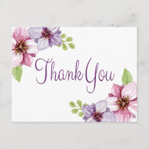 Carte Postale Merci Floral Aquarelle Fleur pourpre