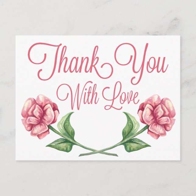 Carte Postale Merci Floral Aquarelle Rose Fleur (Devant)