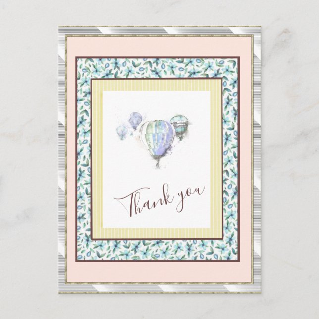 Carte Postale Merci Floral Bleu Ballotte étincelle Argent (Devant)