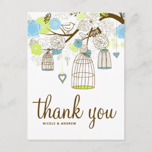 Carte postale Merci floral bleu et vert