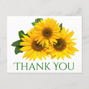 Carte Postale Merci Floral Fleur de soleil Jaune & Fleurs vertes