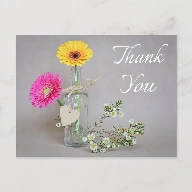 Carte Postale Merci floral rose, Gerbera jaune Fleur marguerite (Devant)