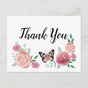 Carte Postale Merci floral rose papillon