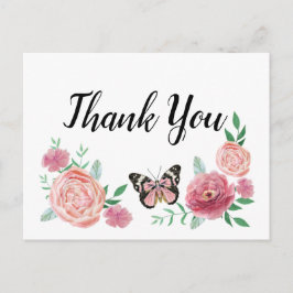 Carte Postale Merci floral rose papillon