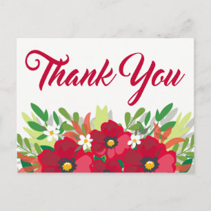 Carte Postale Merci Floral Rouge Aquarelle Bourgogne Fleurs