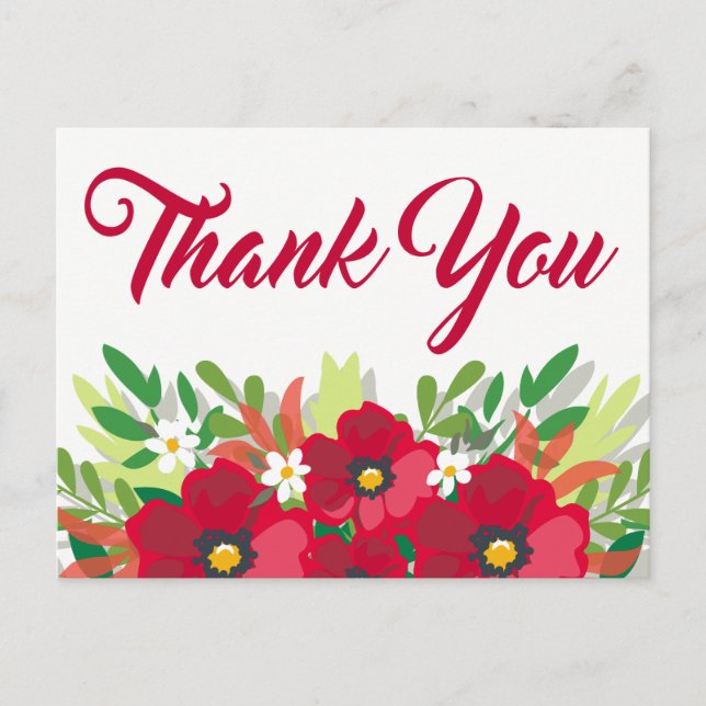 Carte Postale Merci Floral Rouge Aquarelle Bourgogne Fleurs (Devant)