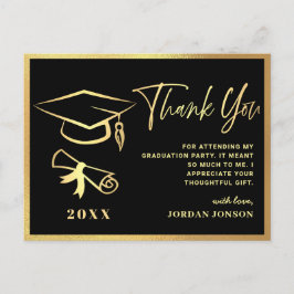 Carte Postale Merci Gold Black Modern Graduation Party