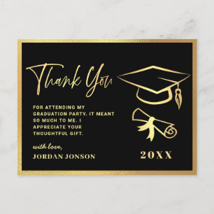 Carte Postale Merci Gold Black Modern Graduation Party