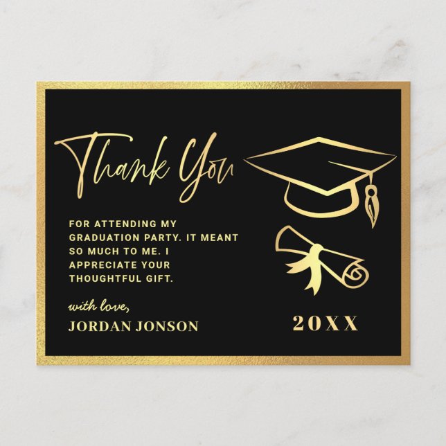 Carte Postale Merci Gold Black Modern Graduation Party (Devant)