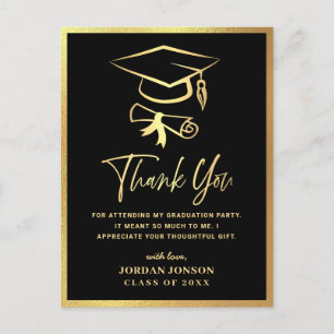 Carte Postale Merci Gold Black Modern Graduation Party