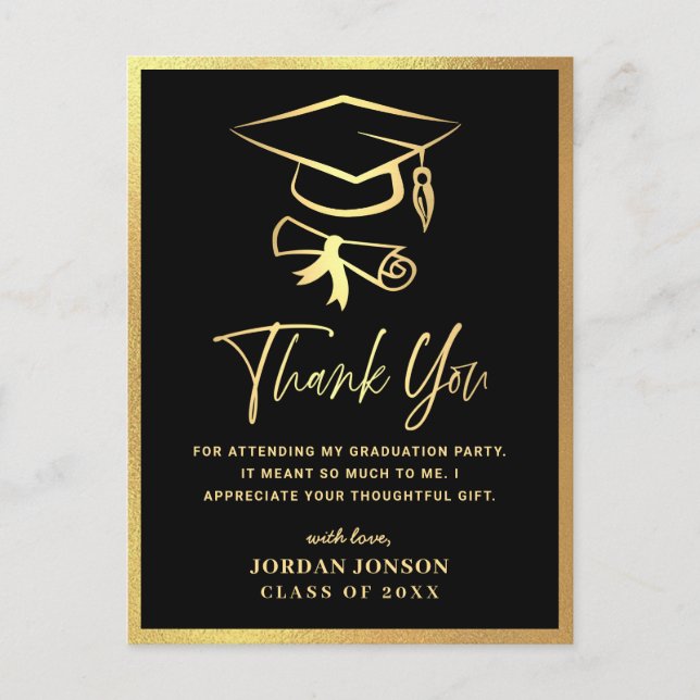 Carte Postale Merci Gold Black Modern Graduation Party (Devant)