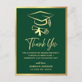 Carte Postale Merci Gold Green Modern Graduation Party