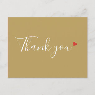 Carte postale Merci Gold Red Heart Script Business