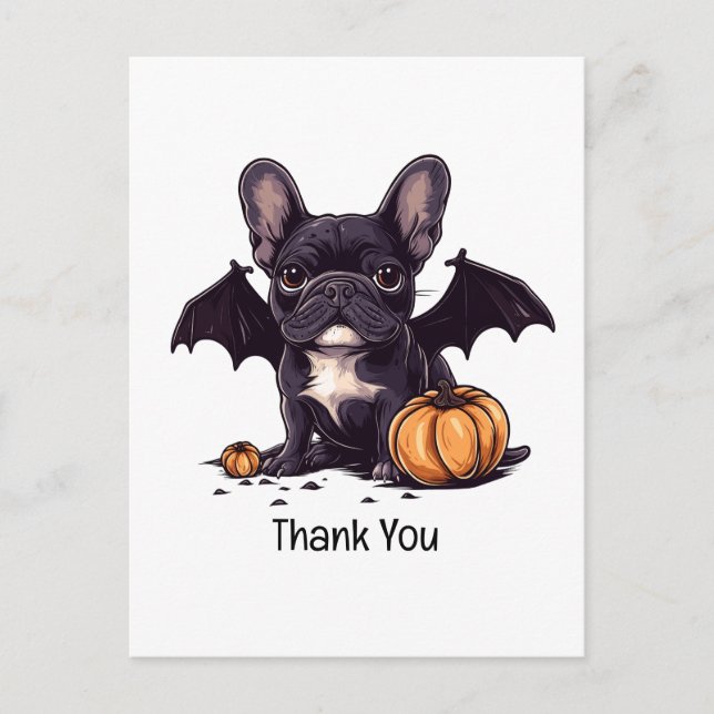 Carte Postale Merci Halloween Bouledogue Français Chauve-Souris  (Devant)