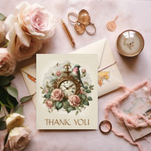 Merci Horloge Fleurie Élégante Antique Oiseau Rose