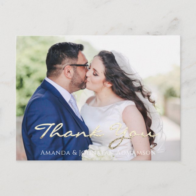Carte Postale Merci In Love Mariage Photo Gold Script Rose (Devant)