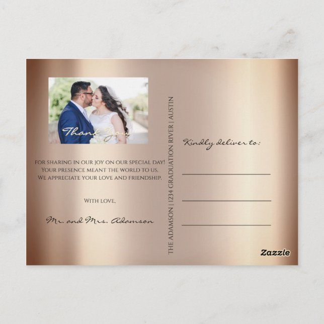Carte Postale Merci In Love Mariage Photo Gold Script Rose (Dos)