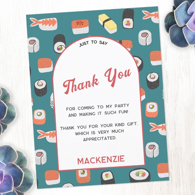 Carte Postale Merci japonais de sushi (Japanese sushi themed personalized thank you postcard with custom text)