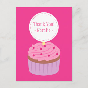 Carte Postale Merci, joli cupcake rose