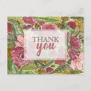 Carte Postale Merci Joli rose Floral Aquarelle