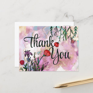 Carte Postale Merci jolie fleur sauvage aquarelle nuage marbré
