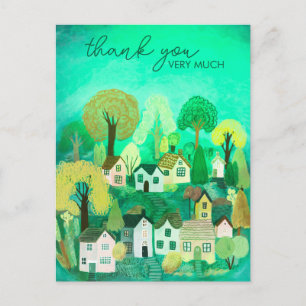 Carte Postale MERCI Jolie illustration de village champêtre